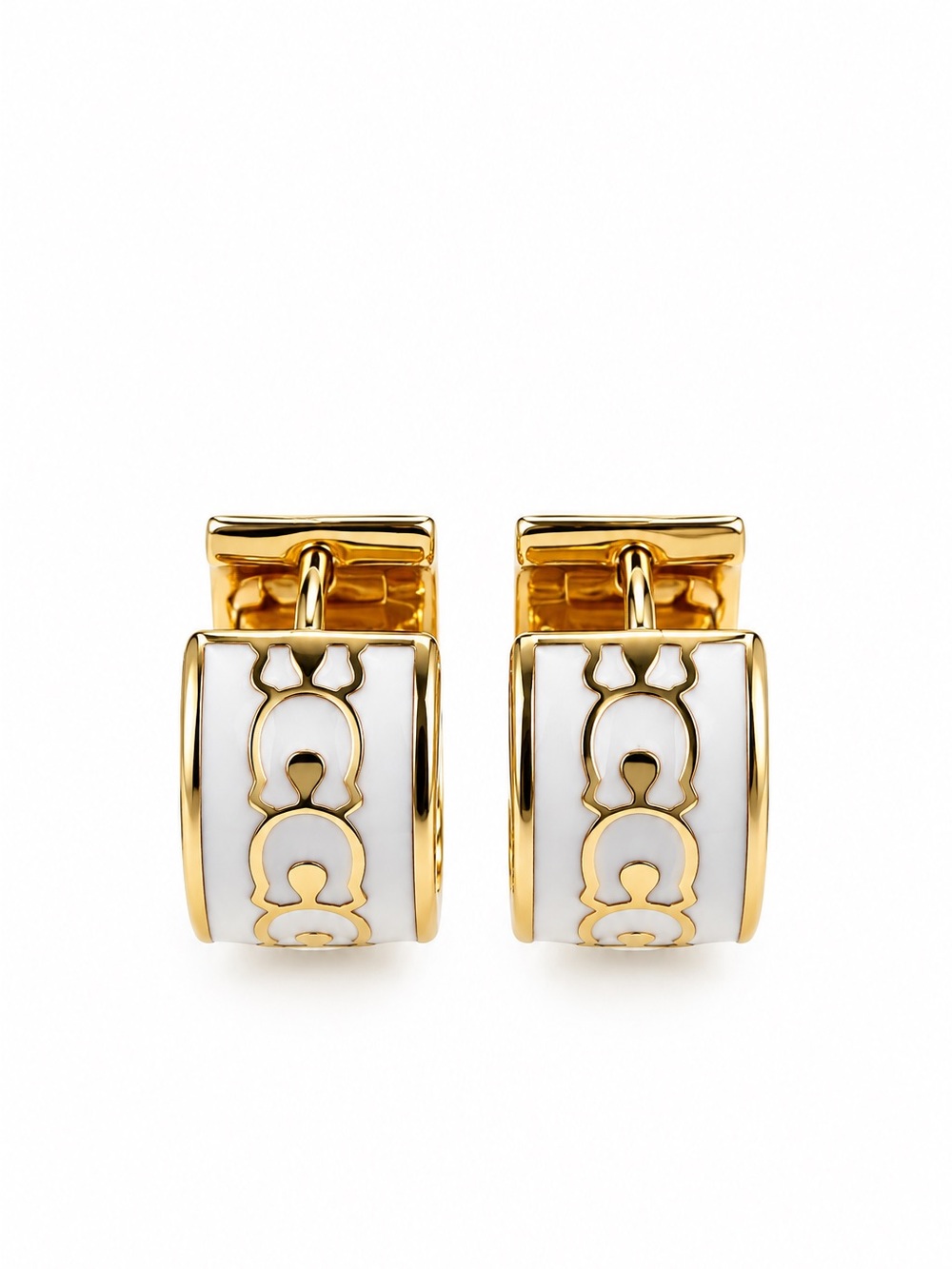 Coach Gold Tone & White Enamel Huggie Hoop Earrings